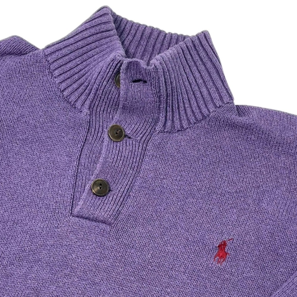 Polo Ralph‎ Lauren 1/4 Button Henley Sweater 100% Cotton Sz XL Purple Red Pony
